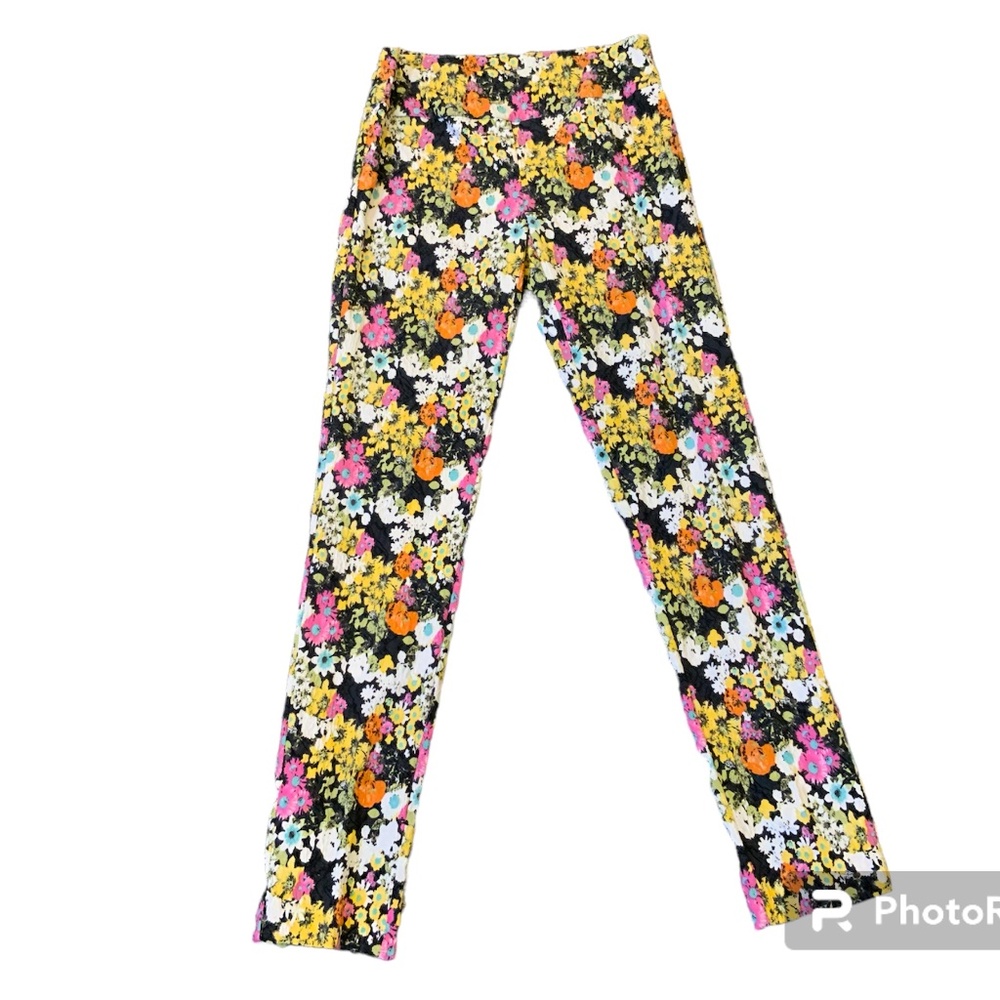 Floral stretchy slit back pants